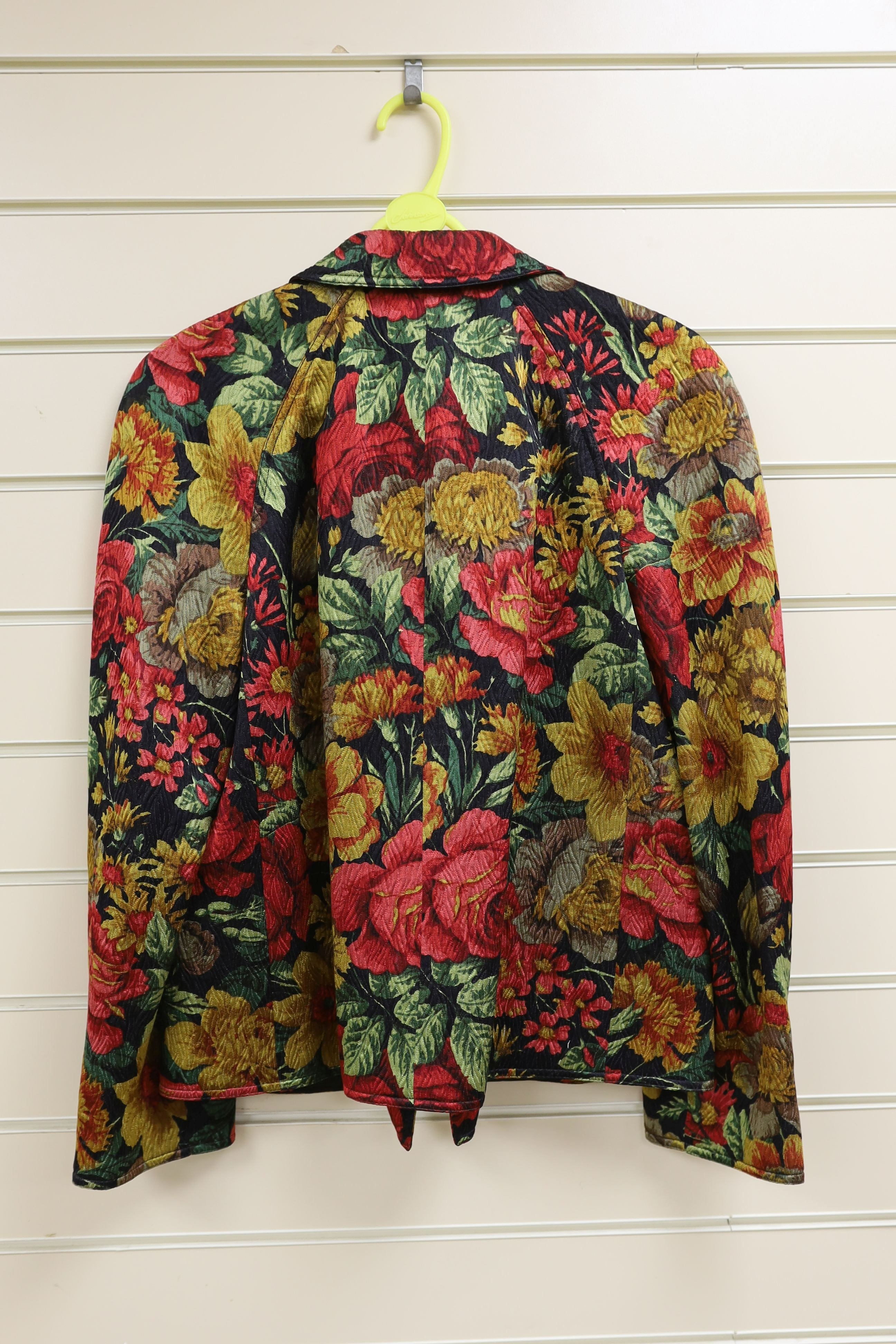 A Miss Valentino, multi coloured floral blazer, decorated with jet buttons, made in Italy, size 42/8.